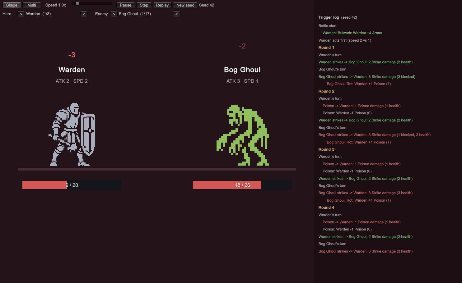 My Battle: pick a hero and an enemy with the < > arrows.