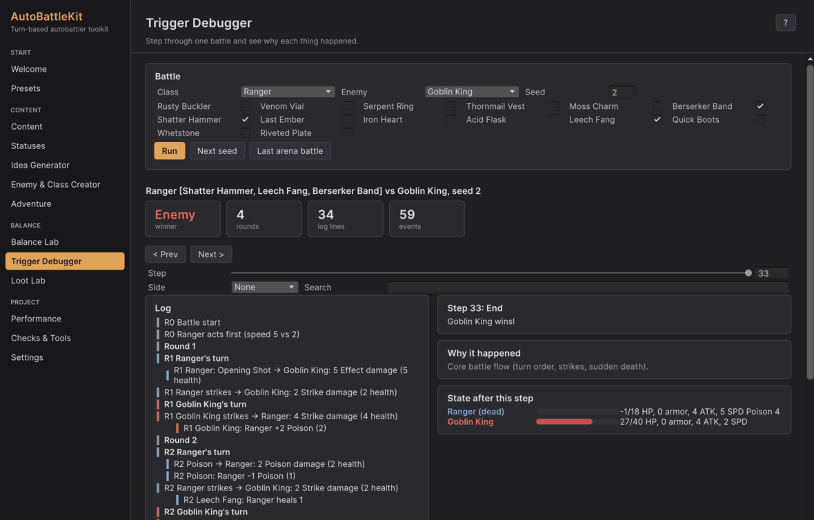 Hub > Trigger Debugger: click a line to see why it happened and what it triggered.