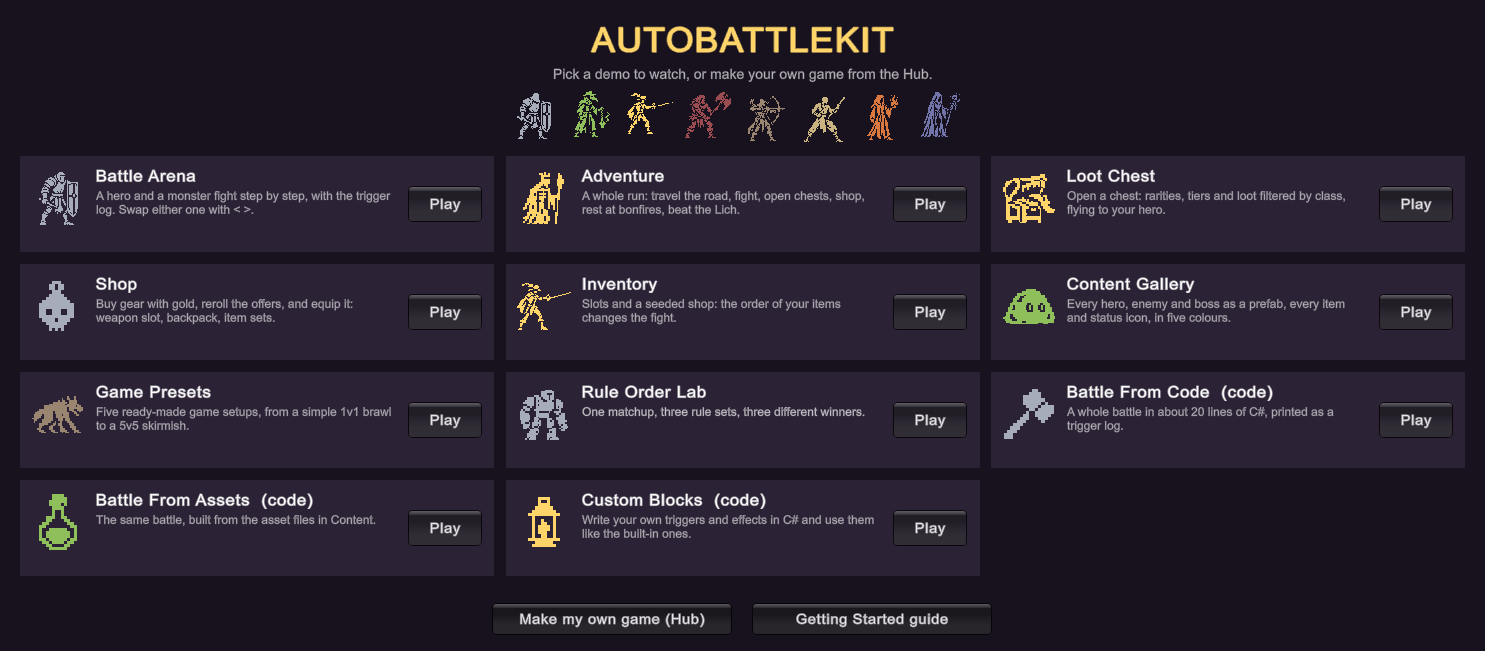 Start Here: every demo, one click each.
